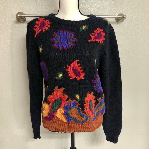 Christie & Jill Sweater Womens S Navy Blue Floral Knit Retro Paisley Vintage 90s - Picture 4 of 10